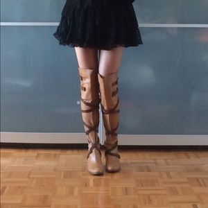 One of a kind over the knee leather tan boots